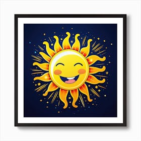 Lovely smiling sun on a blue gradient background 65 Art Print