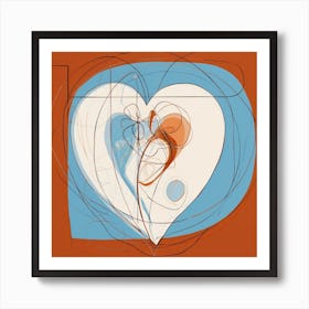 Abstract Chalk Blue & Burnt Orange Heart 3 Art Print