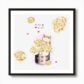 Owl With Roses Art Print