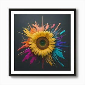 Sunflower With Paint Splashes Art Print