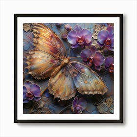 Butterfly And Orchids 3 Art Print