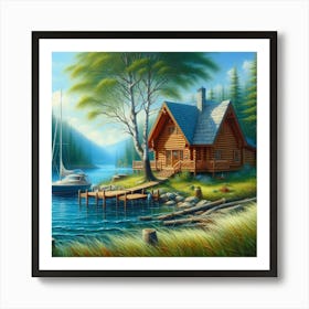 Cabin By The Lake Art Print