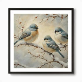 Three Birds In The Snow 1 Art Print