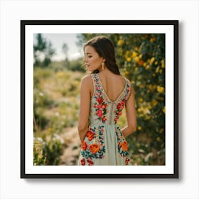 Woman In A Floral Dress 3 Art Print