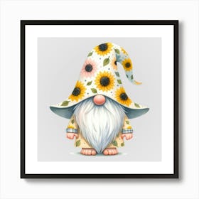 Watercolor Sunflower Gnomes 4 Art Print