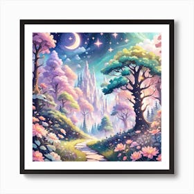 A Fantasy Forest With Twinkling Stars In Pastel Tone Square Composition 201 Art Print