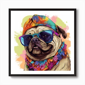 Hippie Pug Art Print