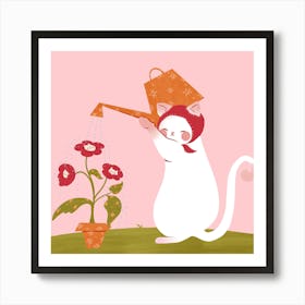 Cat Gardening - Floral Cat - Kitsch Retro Car 1 Art Print