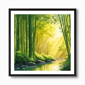 A Stream In A Bamboo Forest At Sun Rise Square Composition 326 Art Print