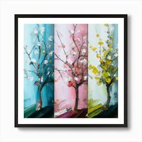 Three different palettes each containing cherries in spring, winter and fall 3 Art Print