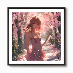 Beautiful Sakura Chery Blossom Anime Girl Art Print