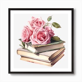 Roses On Books 11 Art Print