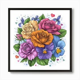 Roses And Pansies Art Print