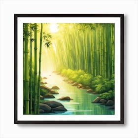 A Stream In A Bamboo Forest At Sun Rise Square Composition 27 Art Print