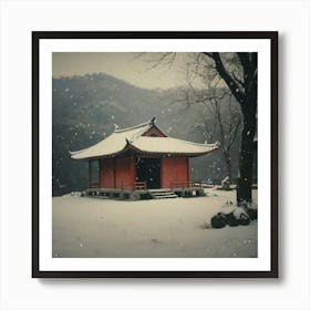 Asian Pagoda In Snow 1 Art Print