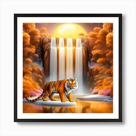 Tiger In The Waterfall Art Print