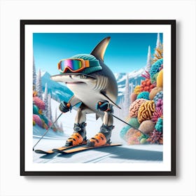 Skiing shark Art Print