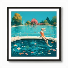 Girl In A Pool With Flowers Art Print