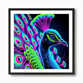 Neon Peacock Art Print