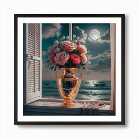 Vase Of Flowers On A Window Art Print