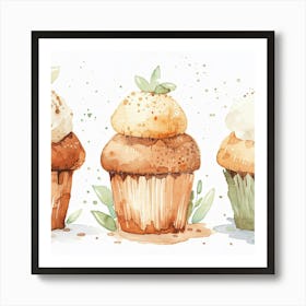 Watercolor Cupcakes 1 Art Print