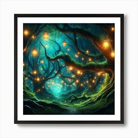 Fairy Lanterns In The Forest 2 Art Print