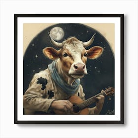 Cow Playing Guitar Art Print