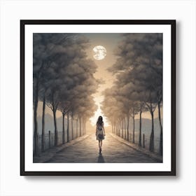 248298 A Girl Walk In A Long Street , Full Tree And The E Xl 1024 V1 0 Art Print