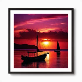 Sunset Sailboats Art Print