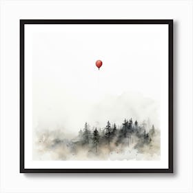 Red Balloon In The Fog Art Print