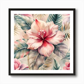 Seamless Tropical Floral Pattern 1 Art Print