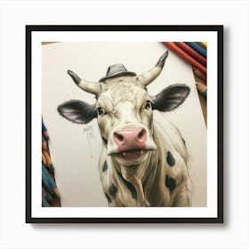 Cow With Hat Art Print