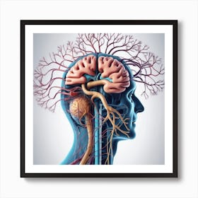 Human Head With Brain And Nerves Art Print