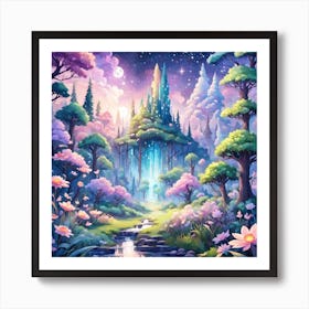 A Fantasy Forest With Twinkling Stars In Pastel Tone Square Composition 271 Art Print