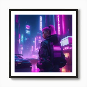 Girl In A Neon City Art Print