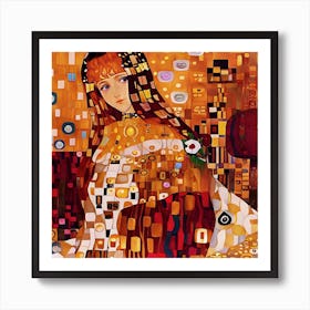 Klimt Style Girl with Red Hair Art Print