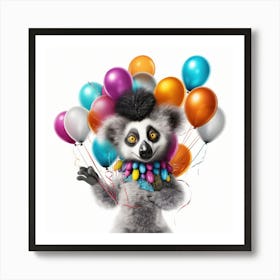 Lemur With Balloons 1 Art Print