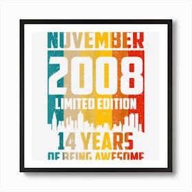 14 Years Old Gifts Vintage November 2008 14th Birthday 1 Affiche