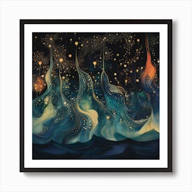 Starry night above the ocean Art Print