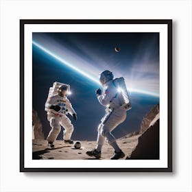 Astronauts Playing Soccer On The Moon Art Print