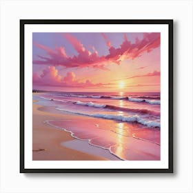 Sunset Beach Pink Dreamy Art Print 3 Art Print