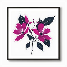 Branches with fuchsia flowers white background Art Print