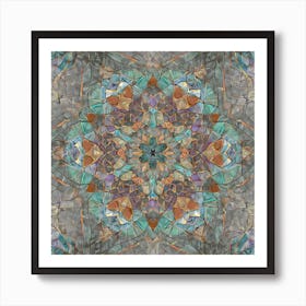 Firefly Beautiful Modern Detailed Floral Indian Mandala Pattern In Neutral Gray, Silver, Copper, Tan (1) Art Print