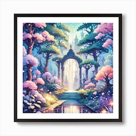 A Fantasy Forest With Twinkling Stars In Pastel Tone Square Composition 128 Art Print