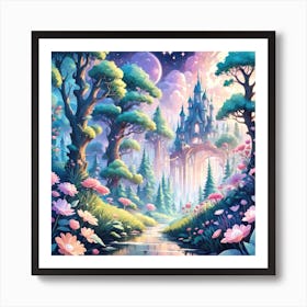 A Fantasy Forest With Twinkling Stars In Pastel Tone Square Composition 214 Art Print