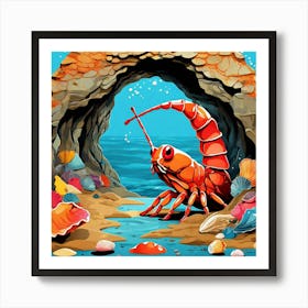 Lobster In The Cave Art Print