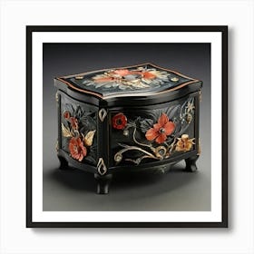 Black And Orange Floral Jewelry Box Art Print