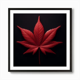 Red Cannabis Leaf On Black Background Art Print