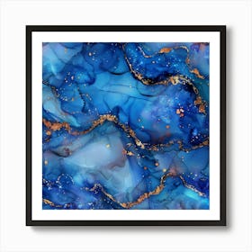 Blue And Gold Marble Wallpaper Art Print