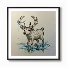 Deer In Water 10 Art Print